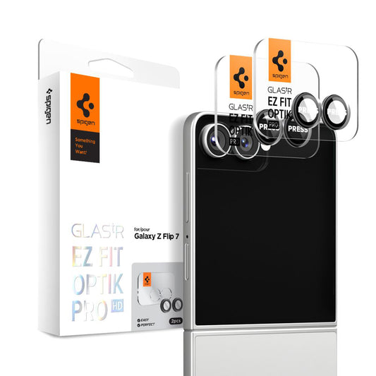 Film de protection pour caméra arrière Spigen GlastR EZ FIT Optik Pro HD pour Samsung Galaxy Z Flip7 F766, Verre Trempé, Lot de 2 pièces, Noir AGL09587