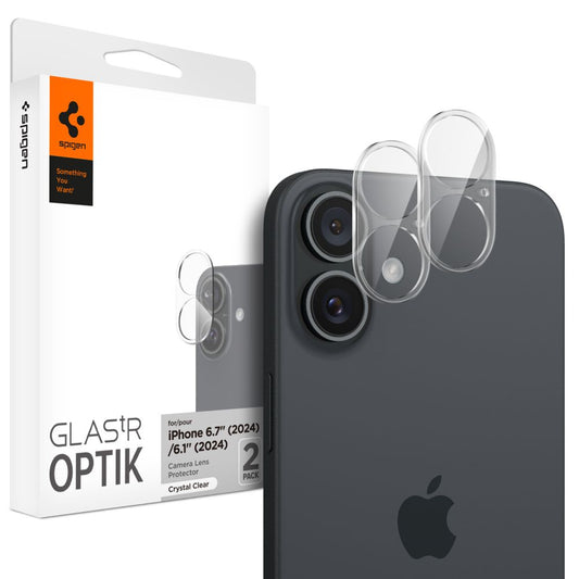 Spigen GlastR Optik Achtercamera Beschermfolie voor Apple iPhone 16 Plus / 16, Gehard Glas, Set van 2 Stuks, Transparant AGL07923