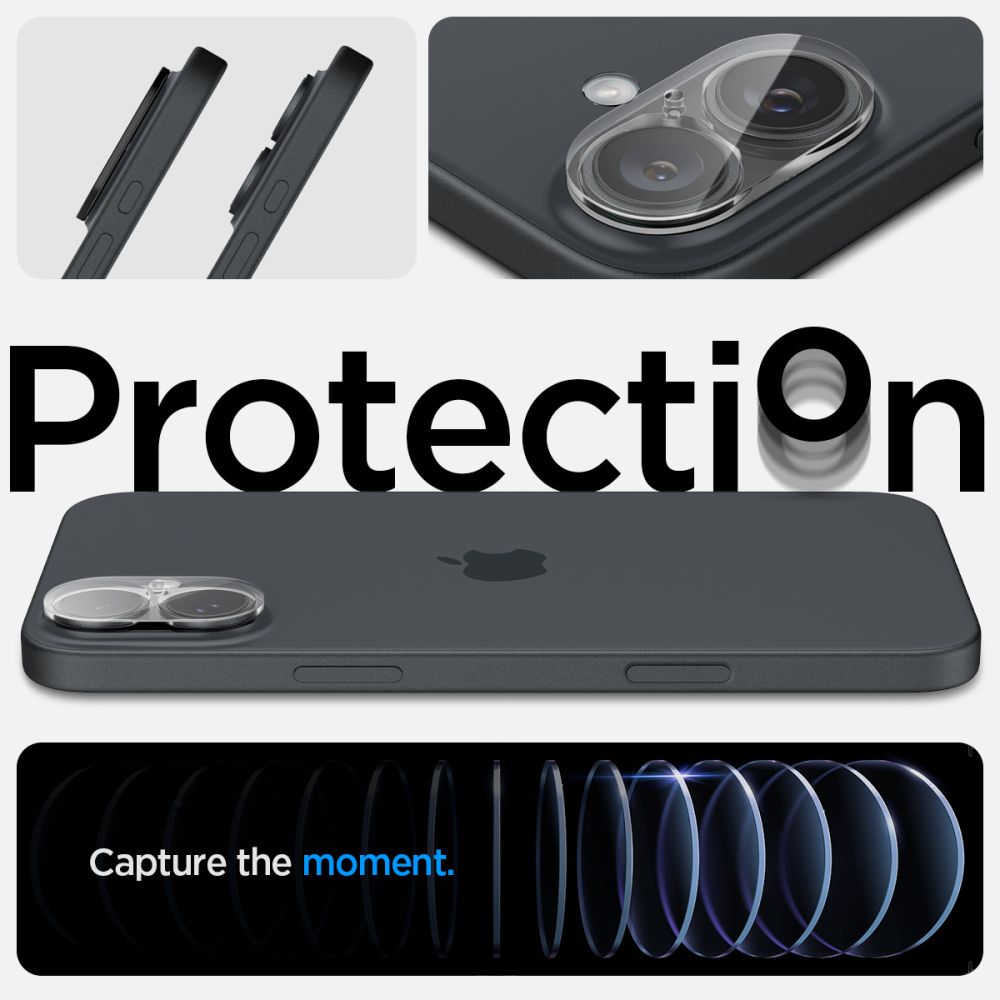 Spigen GlastR Optik Rückkamera-Schutzfolie für Apple iPhone 16 Plus / 16, gehärtetes Glas, 2er-Set, transparent AGL07923