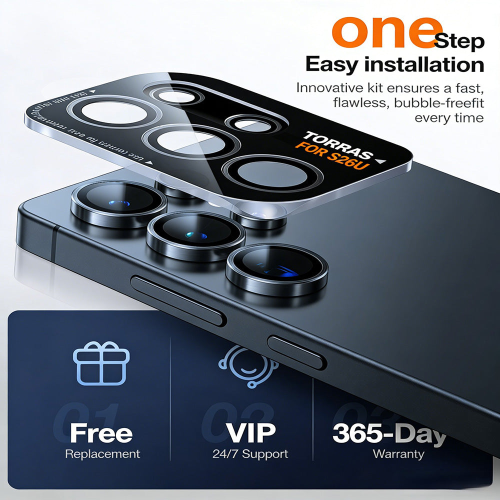 Film de protection Caméra Arrière Torras Lensguard pour Samsung Galaxy S26 Ultra, Verre Trempé, Noir
