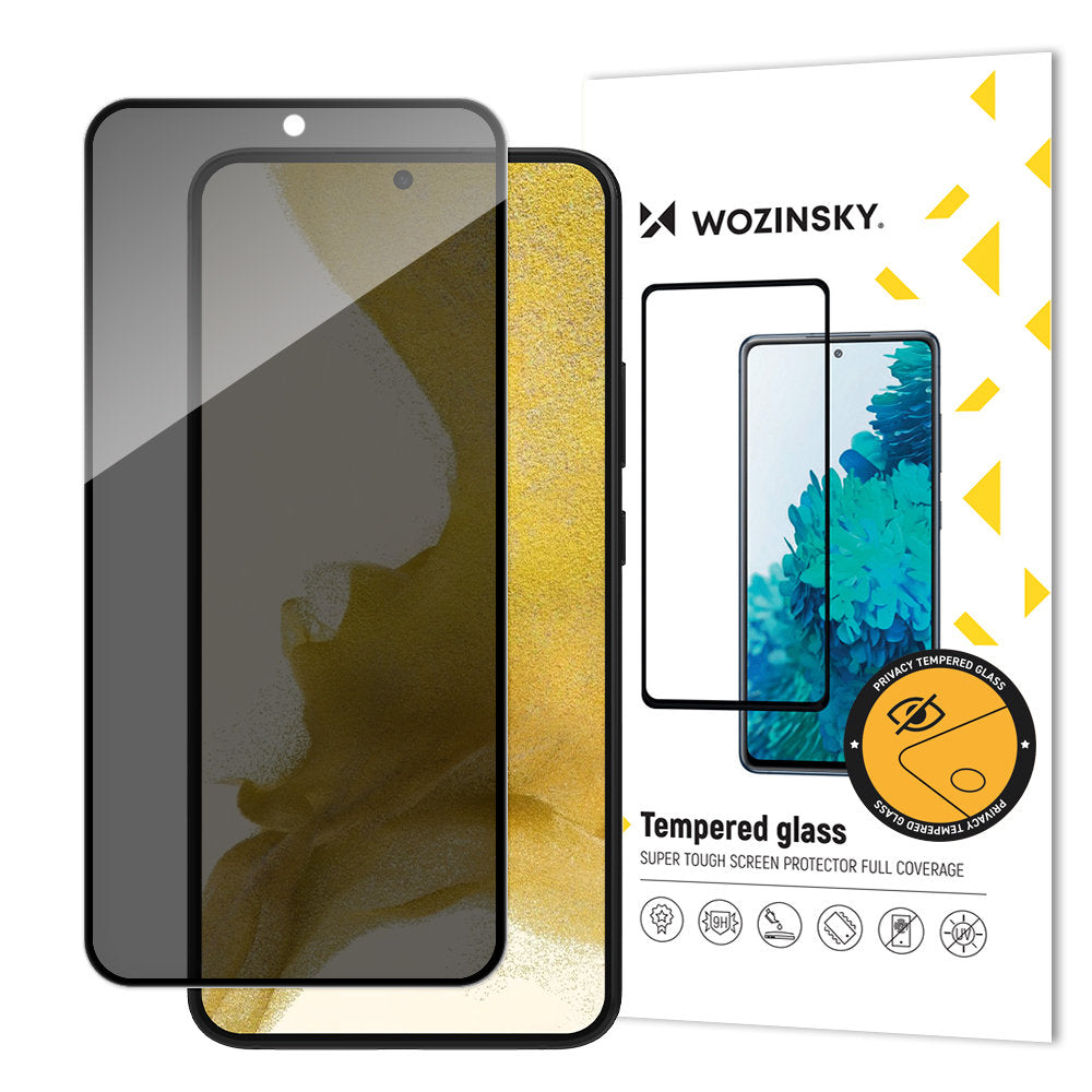 WZK AntiSpy Privacy Screen Protector for Samsung Galaxy S22 5G S901, Protective Glass, Full Glue 