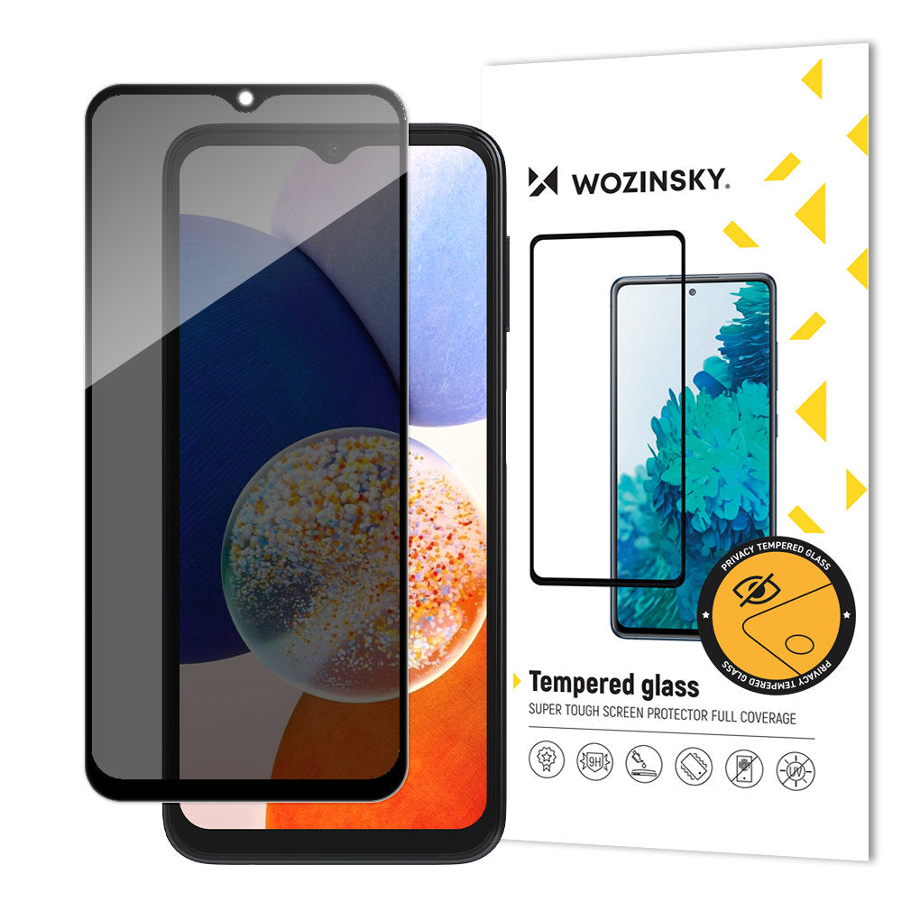 WZK AntiSpy Privacy Screen Protector for Samsung Galaxy A14 A145 / A14 5G A146, Protective Glass, Full Glue