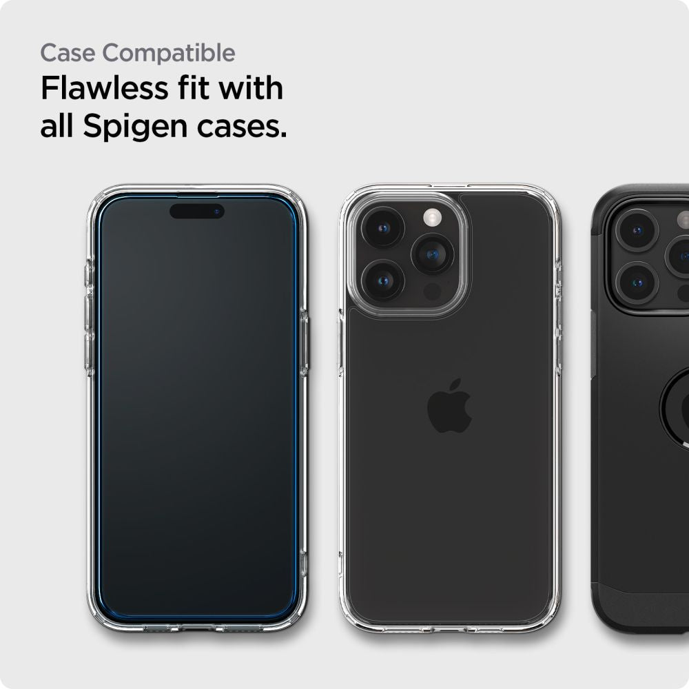 Spigen Align Master Screen Protector for Apple iPhone 15 Pro, Protective Glass, Full Glue, Set 2 pieces, 2.5D, Black