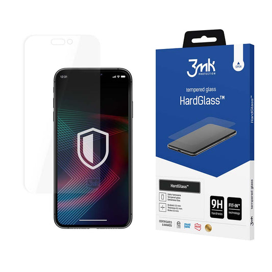 3MK HardGlass Screen Protector voor Apple iPhone 14 Pro, Hard Glas, Volledig gelijmd