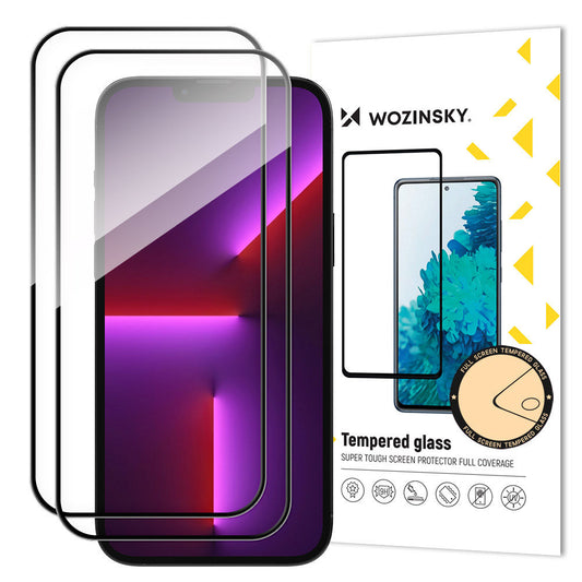 WZK Screen Protector voor Apple iPhone 15 Pro, Afgeschermd Glas, Vol Lijm, Set van 2 stuks, Case Friendly, Zwart 