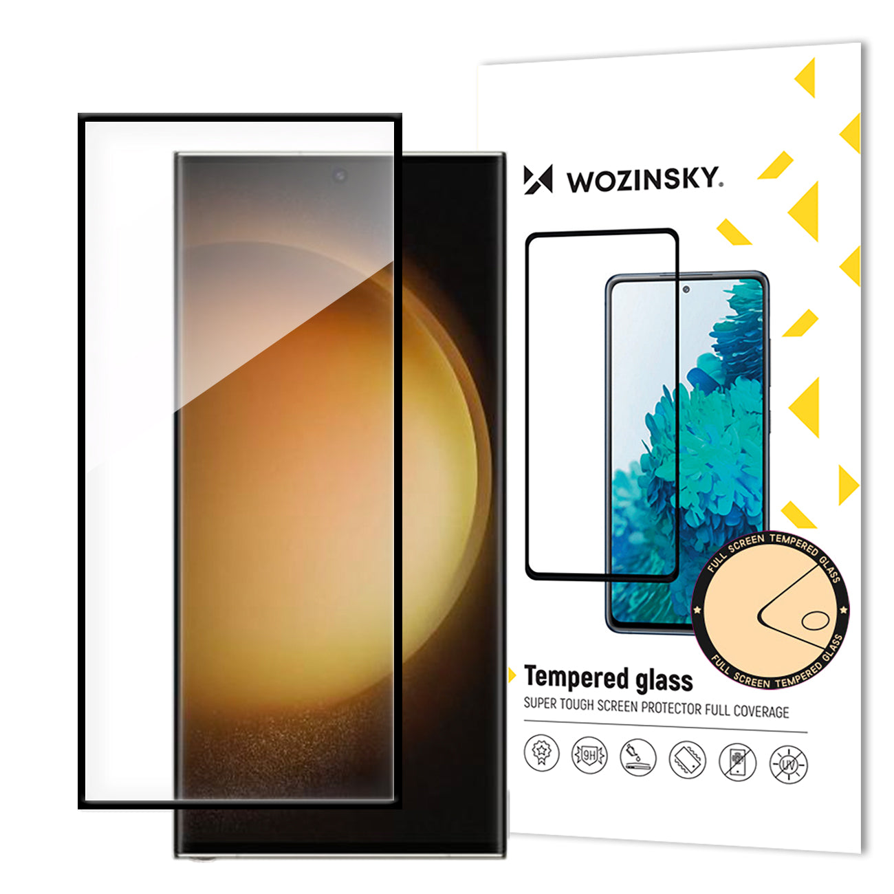 WZK Screen Protector voor Samsung Galaxy S24 Ultra S928, Afgeschermd Glas, Vol Lijm, Zwart 