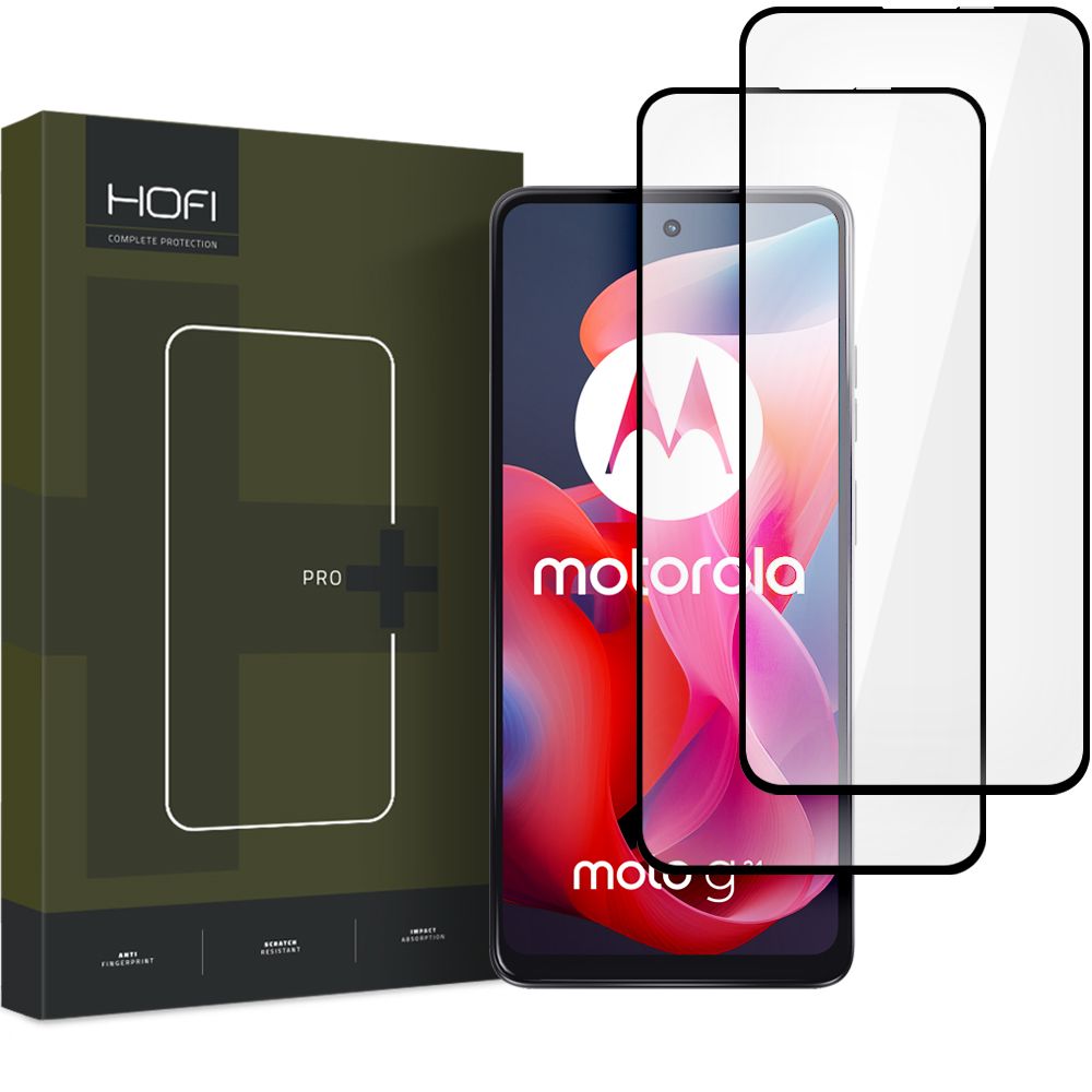 HOFI Glass PRO+ Screen Protector voor Motorola Moto G24 Power / G04 / G24 / E14, Glass Shield, Volledig gelijmd, Set 2 stuks, 2.5D, Zwart 