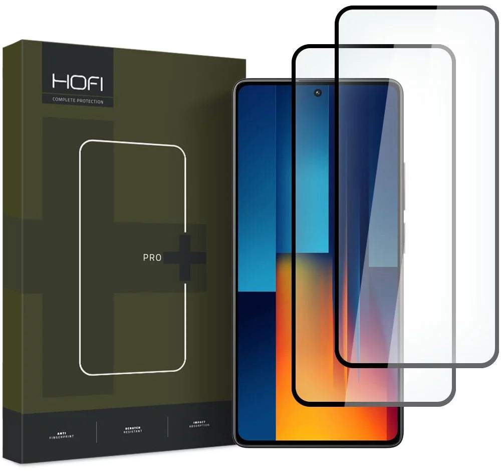 Screen Protector HOFI Glass PRO+ voor Xiaomi Poco M6 Pro 5G, Glass Shield, Volledig gelijmd, Set van 2 stuks, 2.5D, Zwart 