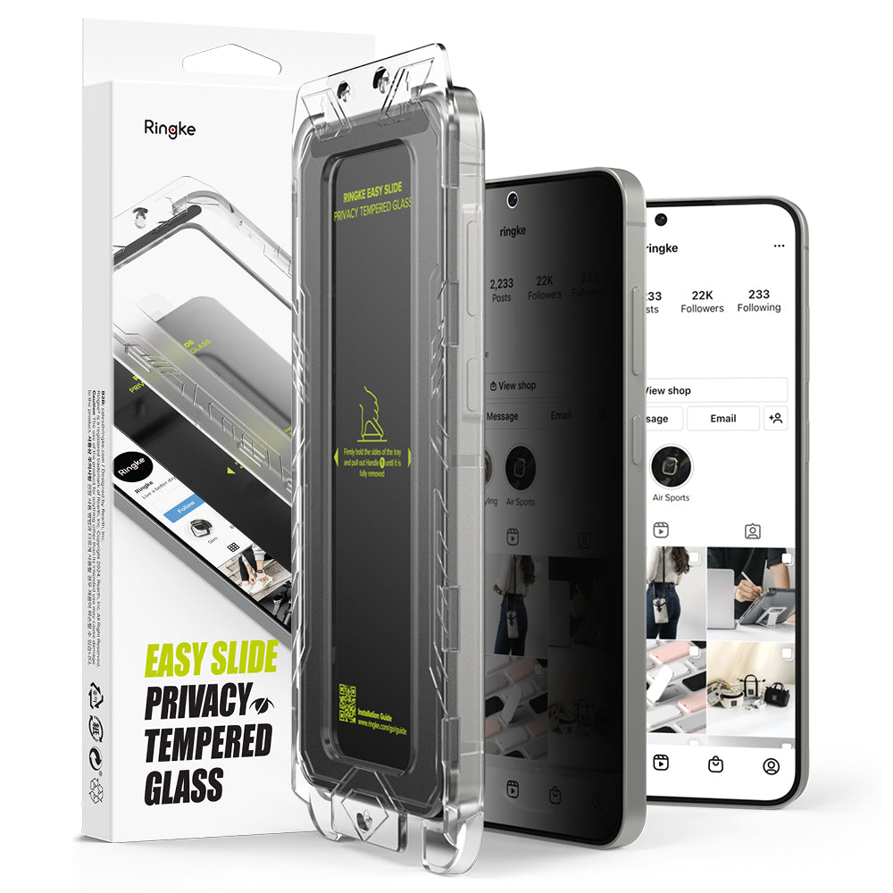 Privacy Ringke Easy Slide Screen Protector for Samsung Galaxy S25 S931 / S24 S921, Tempered Glass, Full Glue, Set of 2 Pieces