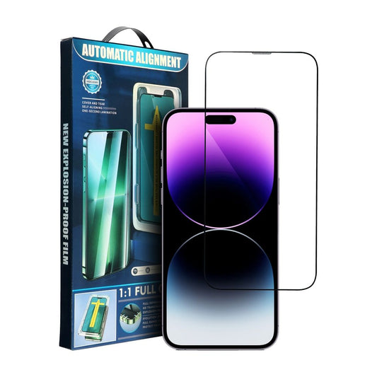 OEM Displayschutzfolie mit automatischer Ausrichtung für Apple iPhone 14 Plus / 13 Pro Max, gehärtetes Glas, Vollkleber, 5D, Schwarz