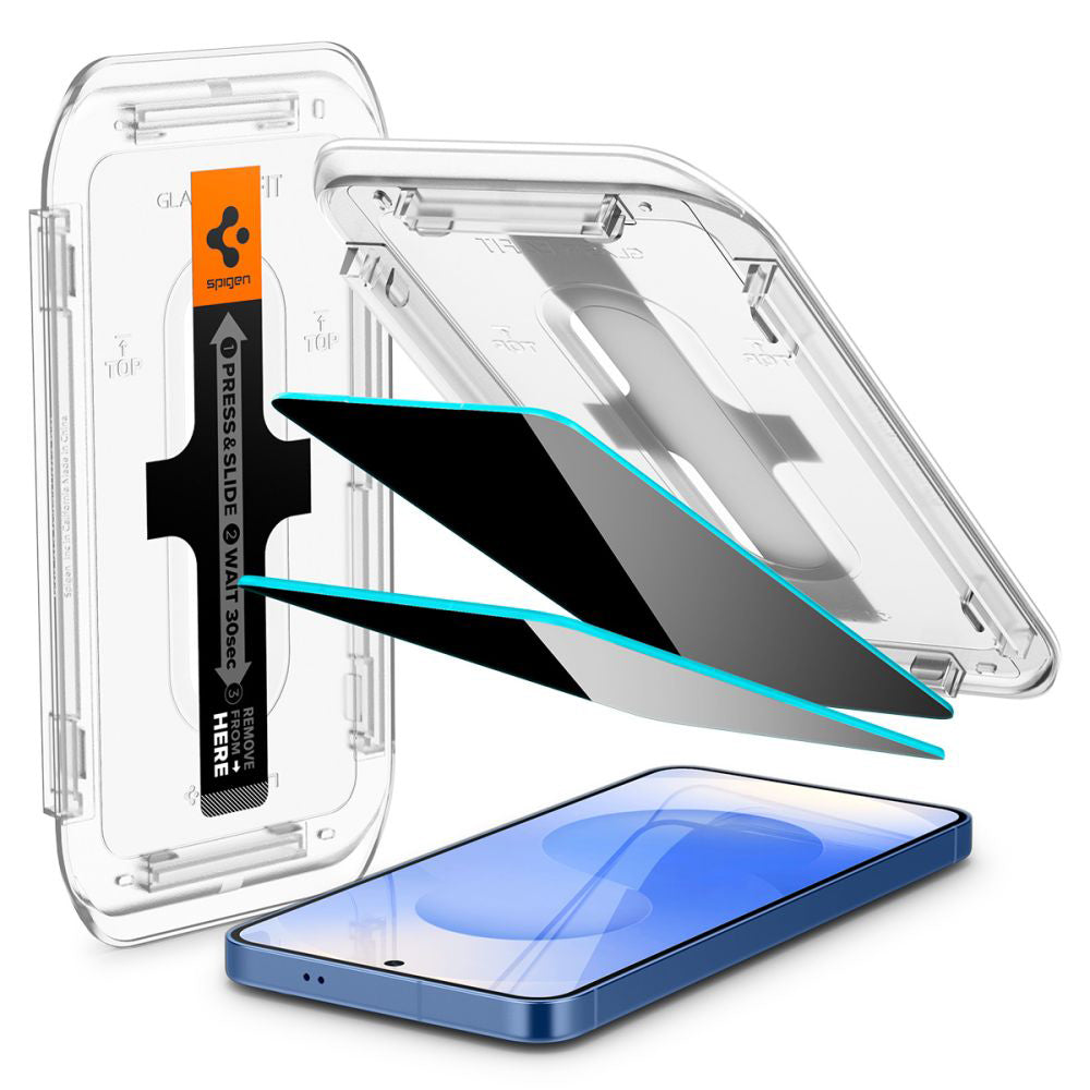 Film de protection d'écran Privacy Spigen GlastR EZ FIT HD pour Samsung Galaxy S25 S931 / S24 S921, Verre trempé, Collage complet, Lot de 2 pièces