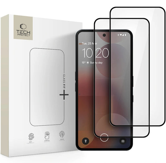 Beschermfolie Tech-Protect FIT+ voor Nothing Phone (3a) / Phone (3a) Pro, Gehard Glas, Volledige Lijm, Set van 2 stuks, 2.5D, Zwart