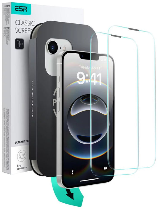 Schutzfolie ESR Ultrafit für Apple iPhone 17e / 16e / 14 / 13 Pro, gehärtetes Glas, Vollverklebung, Set mit 2 Stück