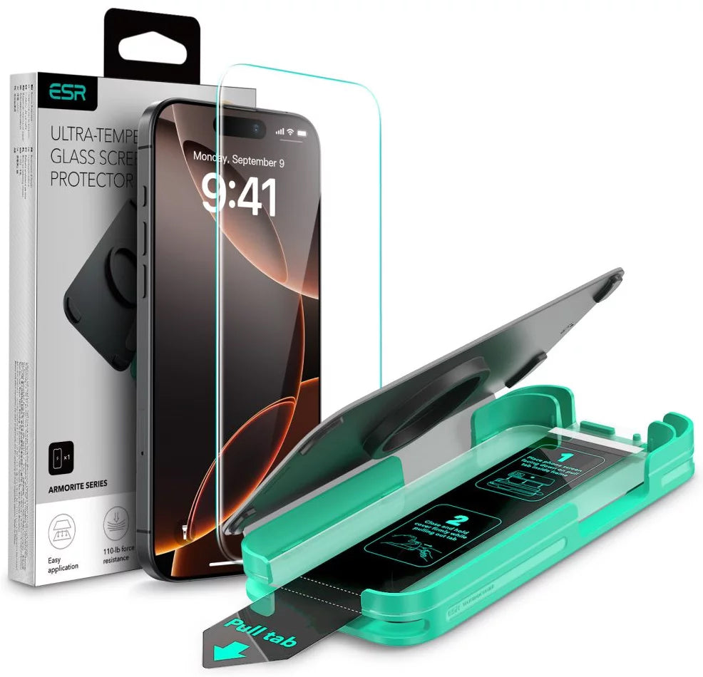 Film de protection d'écran ESR Armorite pour Apple iPhone 16 Pro Max, Verre Trempé, Full Glue, Noir
