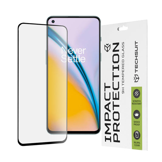 Film de protection d'écran Techsuit pour OnePlus Nord 2T / Nord CE 5G / Nord 2 5G, Verre trempé, Full Glue, 111D, Noir