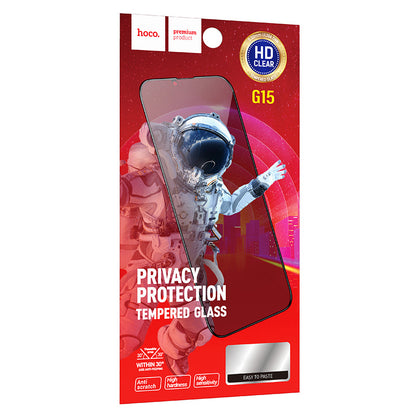 Privacy Screen Protector HOCO G15 voor Apple iPhone 16 Plus / 15 Plus, Gehard Glas, Volledige Lijm, 5D