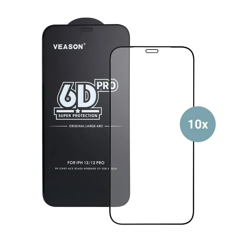 Veason PRO schermbeschermfolie voor Apple iPhone 17 Pro, gehard glas, volledige lijm, set van 10 stuks, 6D, zwart