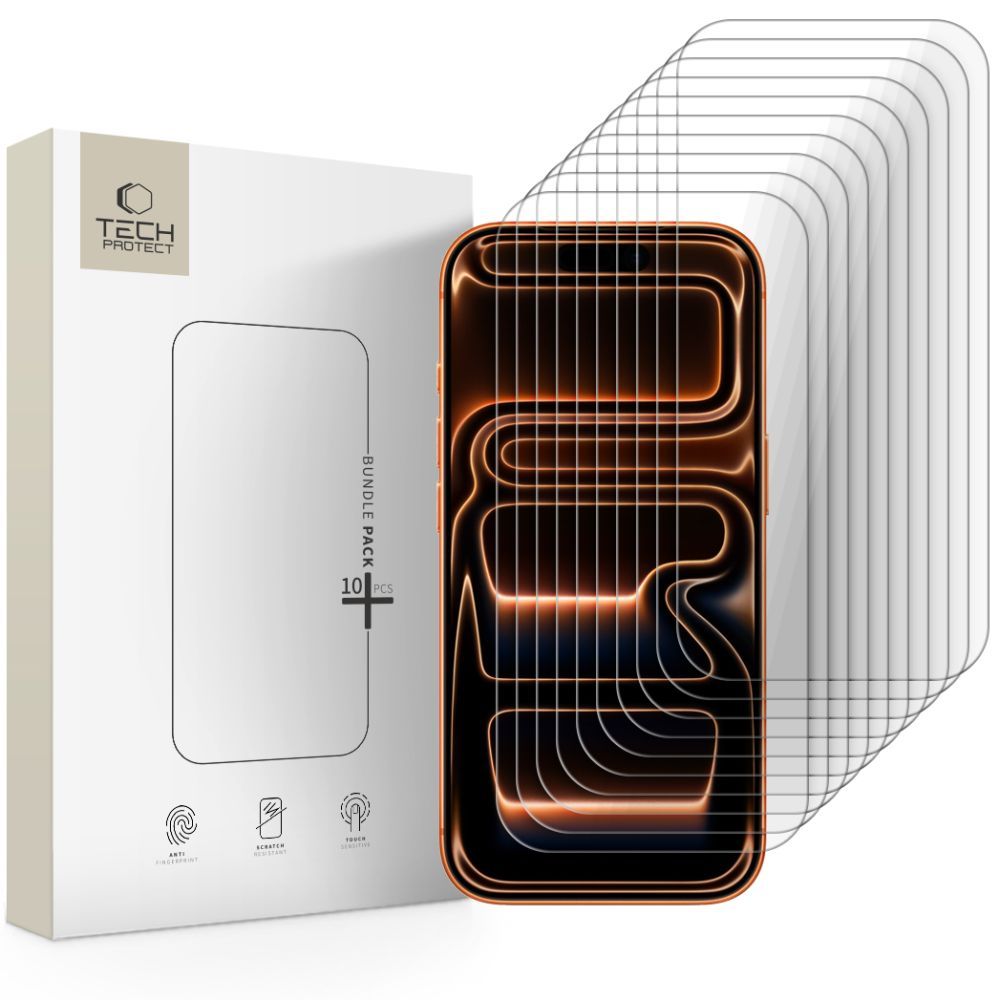 Tech-Protect schermbeschermfolie voor Apple iPhone 17 Pro Max / 16 Pro Max, Gehard Glas, Volledige Lijm, Set van 10 stuks