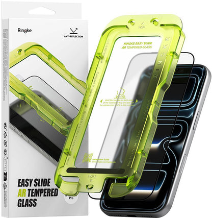 Ringke Easy Slide AR Displayschutzfolie für Apple iPhone 17 Pro, gehärtetes Glas, Full Glue, 2.5D, Schwarz, wieder versiegelt