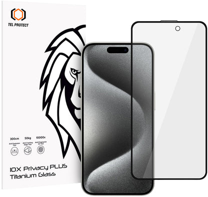 Tel Protect 10X Plus Titanium Privacy-Displayschutzfolie für Apple iPhone 17 / 16 Pro, gehärtetes Glas, Full Glue