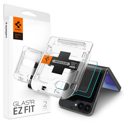 Spigen EZ FIT Screen Protector voor Samsung Galaxy Z Flip6 F741, Glas Afgeschermd, Vol Lijm, Set 2 stuks, 2.5D, Buiten Scherm AGL07972