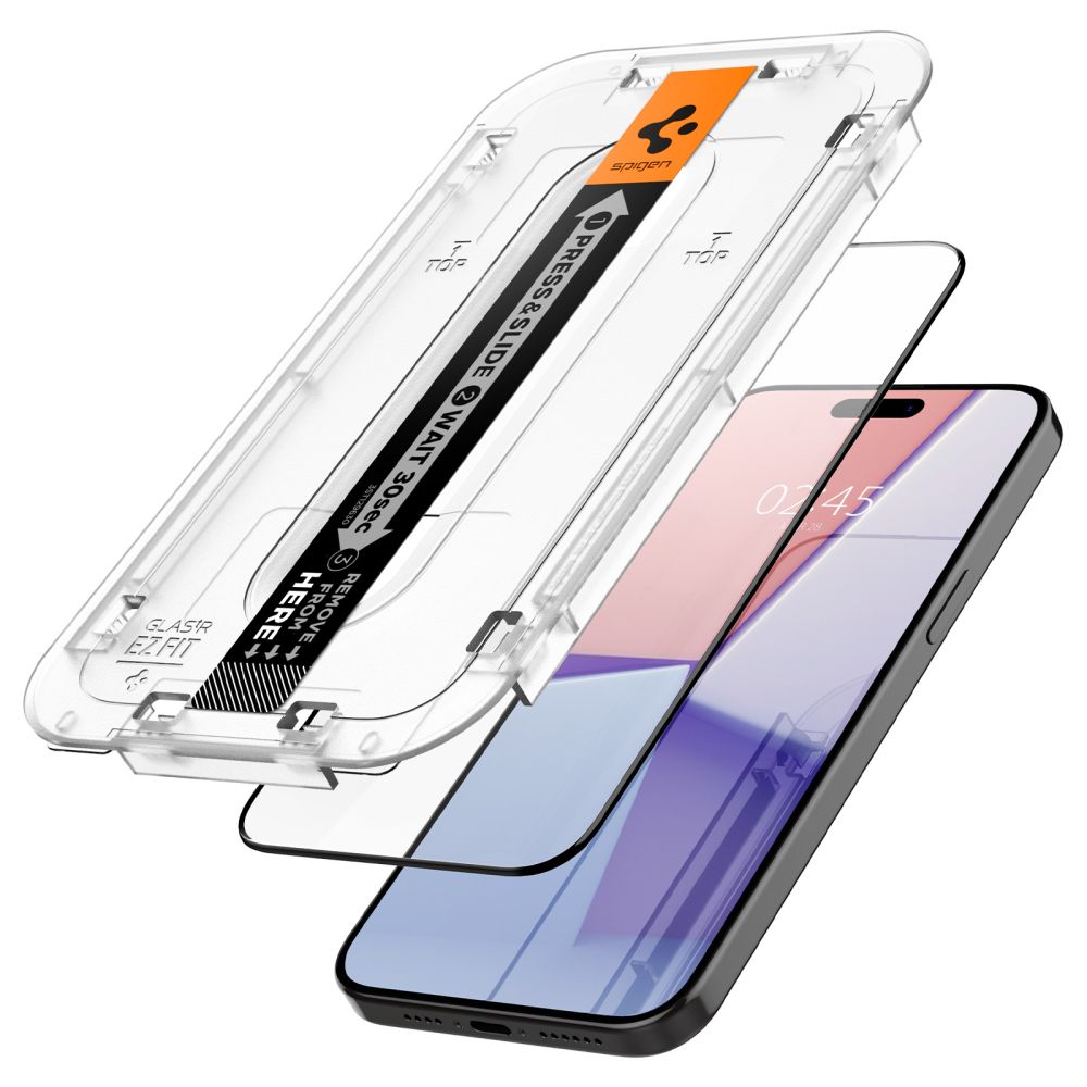 Spigen EZ FIT Screen Protector voor Apple iPhone 15, Afgeschermd glas, volledige verlijming, 2.5D, Case Friendly, zwart AGL06908 AGL06908 