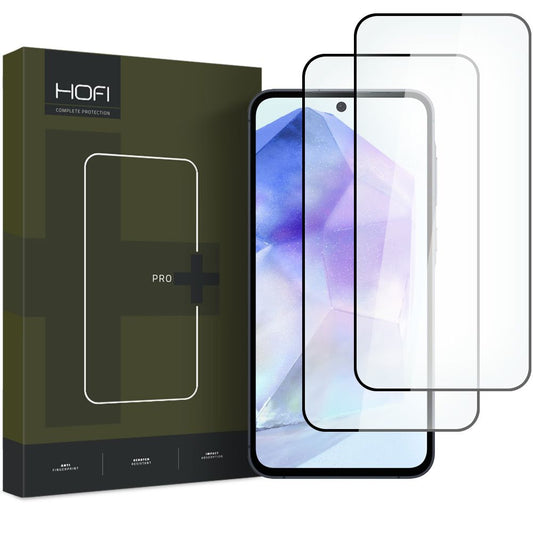 HOFI Glass PRO+ Screen Protector voor Samsung Galaxy A55 5G A556 / A35 5G A356, Glass Shield, Volledig gelijmd, Set 2 stuks, 2.5D, Zwart 