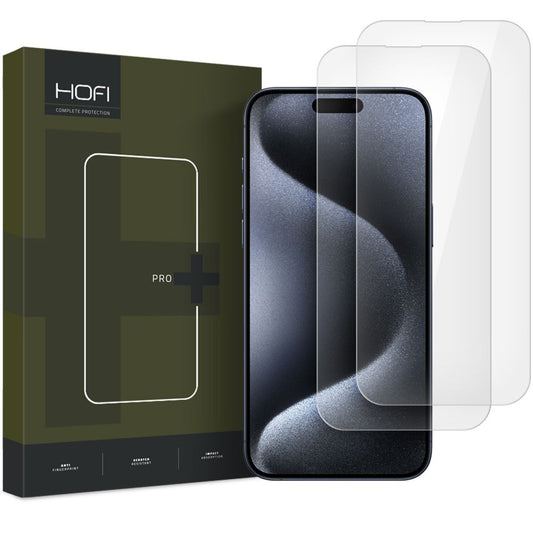 Screen Protector HOFI Glass PRO+ voor Apple iPhone 16, Glass Shield, Volledig gelijmd, Set van 2 stuks, 2.5D, Transparant