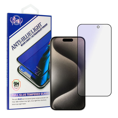 OEM Anti Blue Light Screen Protector for Apple iPhone 16 Plus, Glass Shielded, Full Glue, Black 