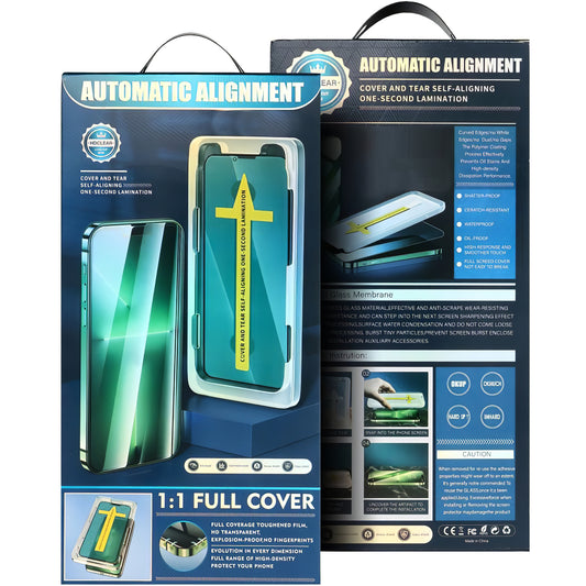 OEM Automatic Alignment schermbeschermfolie voor Apple iPhone 17e / 16e / 14 / 13 Pro, gehard glas, full glue, 5D, zwart