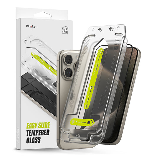Beschermfolie Ringke Easy Slide voor Apple iPhone 15 Pro Max, Gehard Glas, Volledige Lijm, Set van 2 Stuks, Zwart