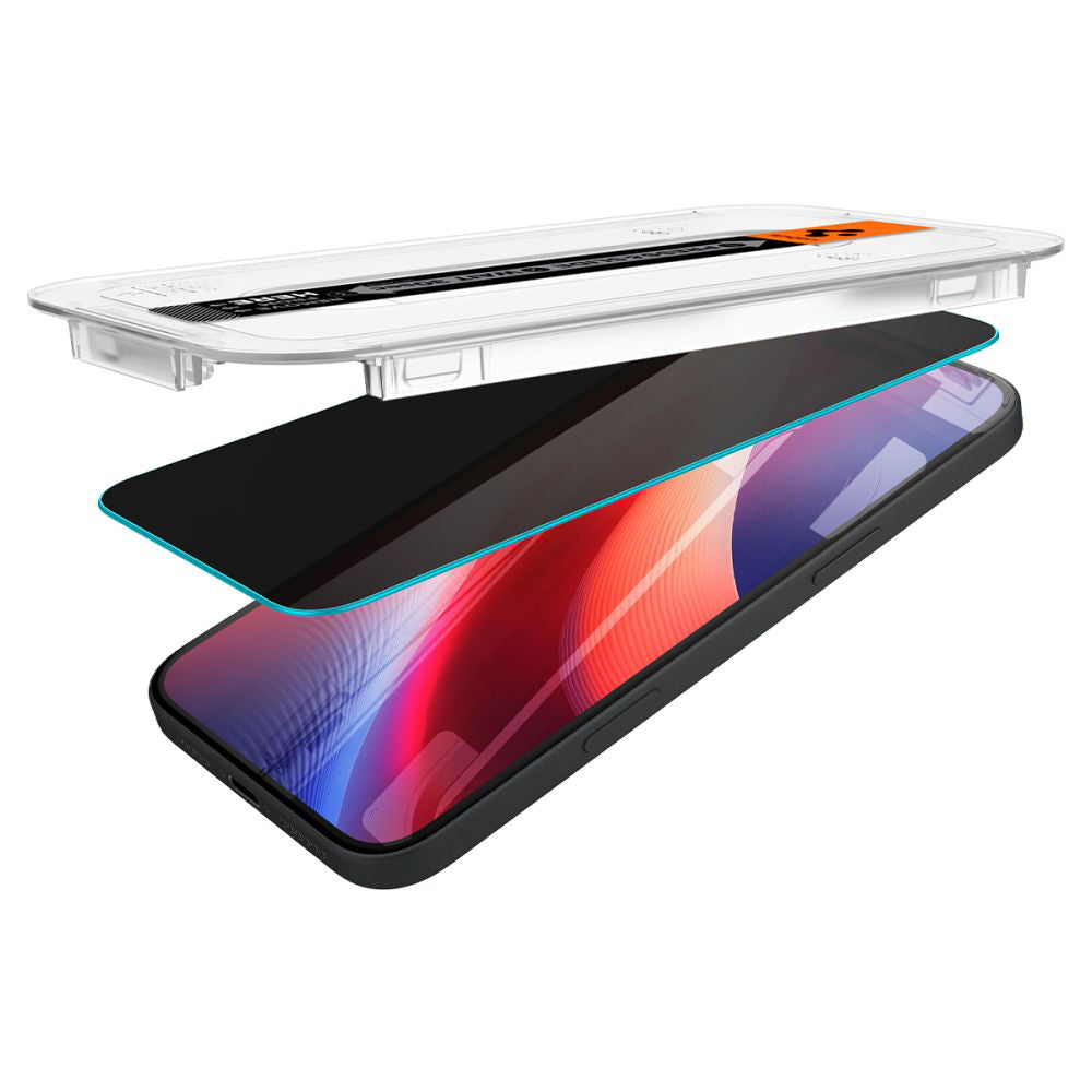 Privacy Screen Protector Spigen GlastR EZ FIT voor Apple iPhone 16 / 15, Gehard Glas, Volledige Lijm, Set van 2 stuks AGL06905