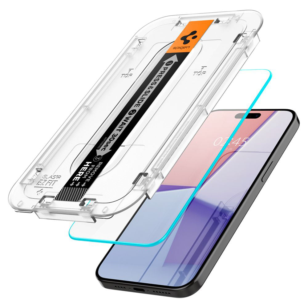 Film de protection d'écran Spigen GlastR EZ FIT pour Apple iPhone 15 Pro, Verre trempé, Full Glue, Lot de 2 pièces AGL06892