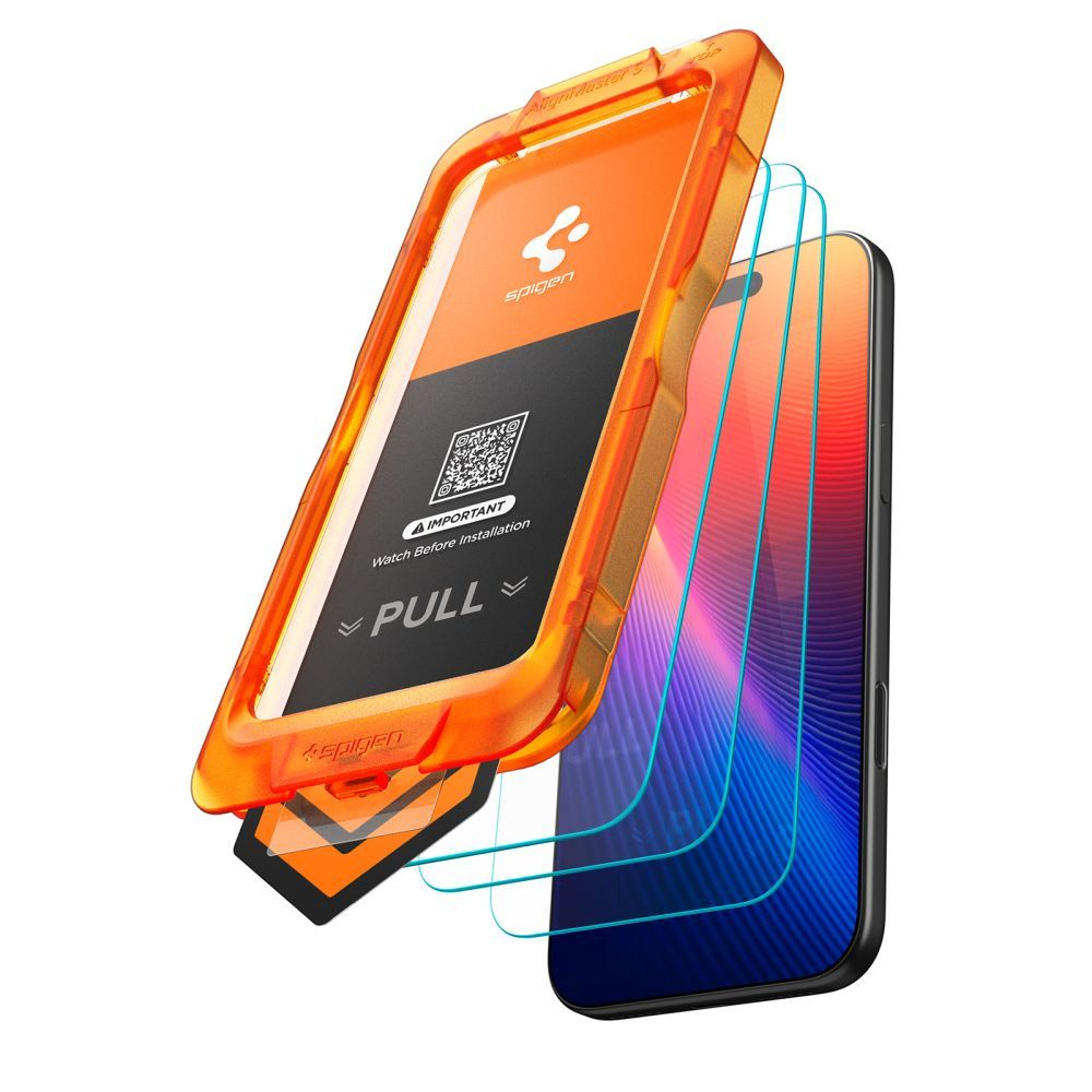 Schutzfolie Spigen GlastR Align Master Slim für Apple iPhone 17 Pro, gehärtetes Glas, Vollkleber, Set 3 Stück