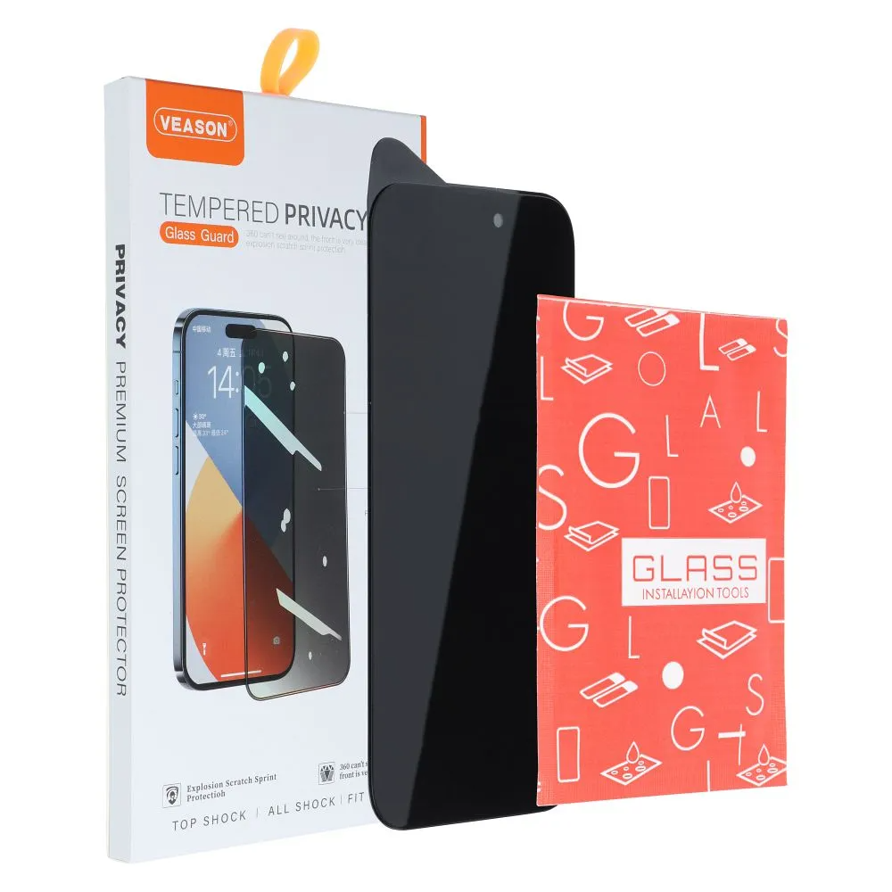 Privacy Screen Protector Veason voor Apple iPhone 17e / 16e / 14 / 13 Pro, Gehard Glas, Volledige Lijm, 6D