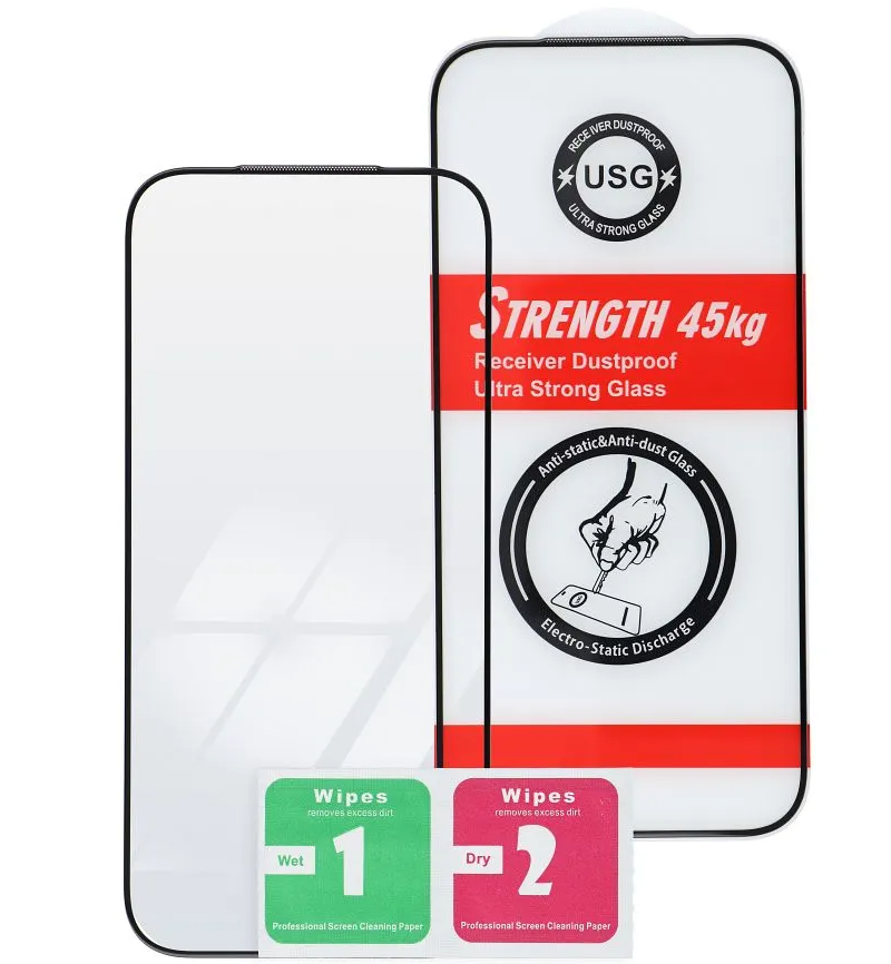 OEM Ultra Strong 45KG Screen Protector for Apple iPhone 17 / 16 Pro, Tempered Glass, Full Glue, 2.5D, Black