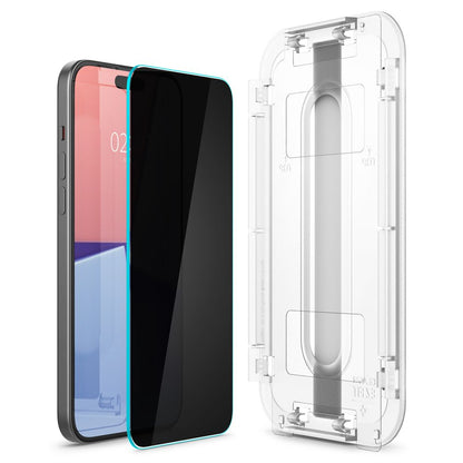 Spigen EZ FIT Privacy Screen Protector voor Apple iPhone 16 / 15, Glas Afgeschermd, Volledig gelijmd, 2,5D AGL07121