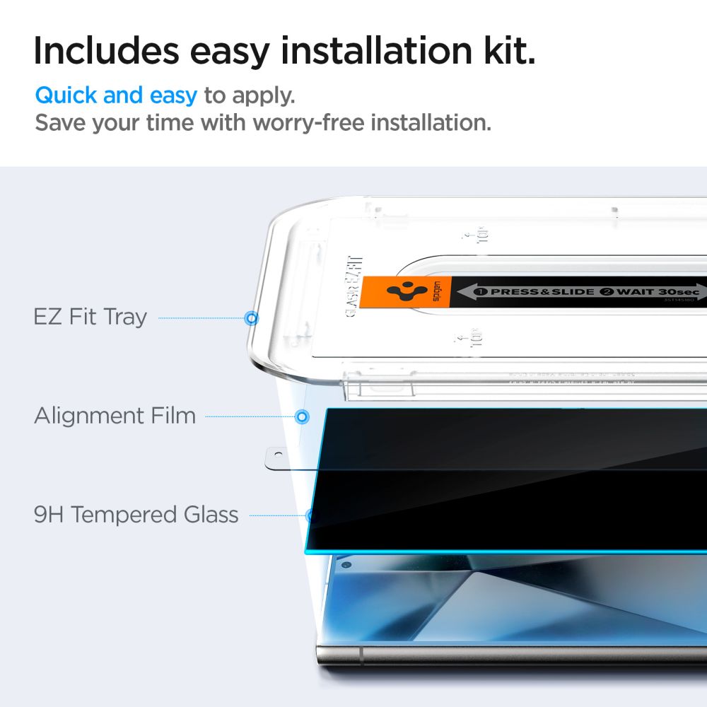 Spigen EZ FIT Privacy Screen Protector for Samsung Galaxy S24 Ultra S928, Protective Glass, Full Glue, Set 2 pieces 