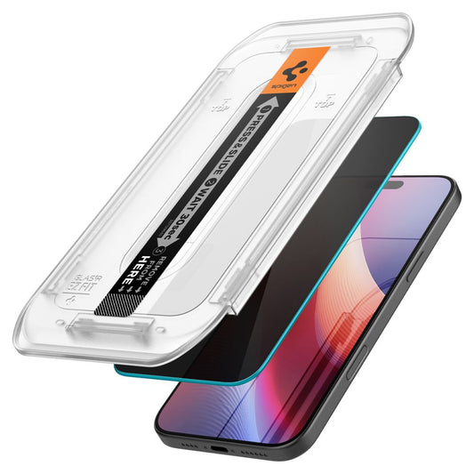 Film de protection écran Privacy Spigen GlastR EZ FIT pour Apple iPhone 17 Pro / 17 / 16 Pro, Verre Trempé, Full Glue, Set 2 pièces AGL07929