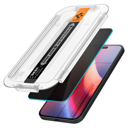 Privacy Screen Protector Spigen GlastR EZ FIT voor Apple iPhone 16 / 15, Gehard Glas, Volledige Lijm, Set van 2 stuks AGL06905