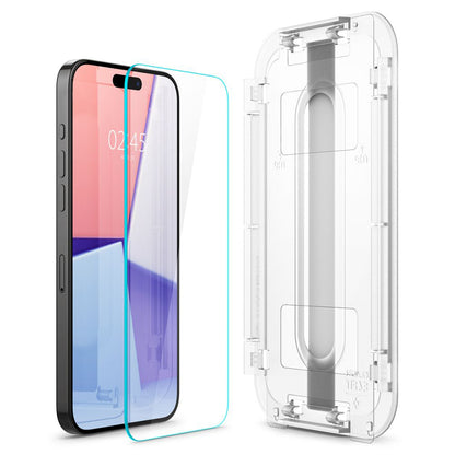 Film de protection d'écran Spigen GlastR EZ FIT pour Apple iPhone 15 Pro, Verre trempé, Full Glue, Lot de 2 pièces AGL06892