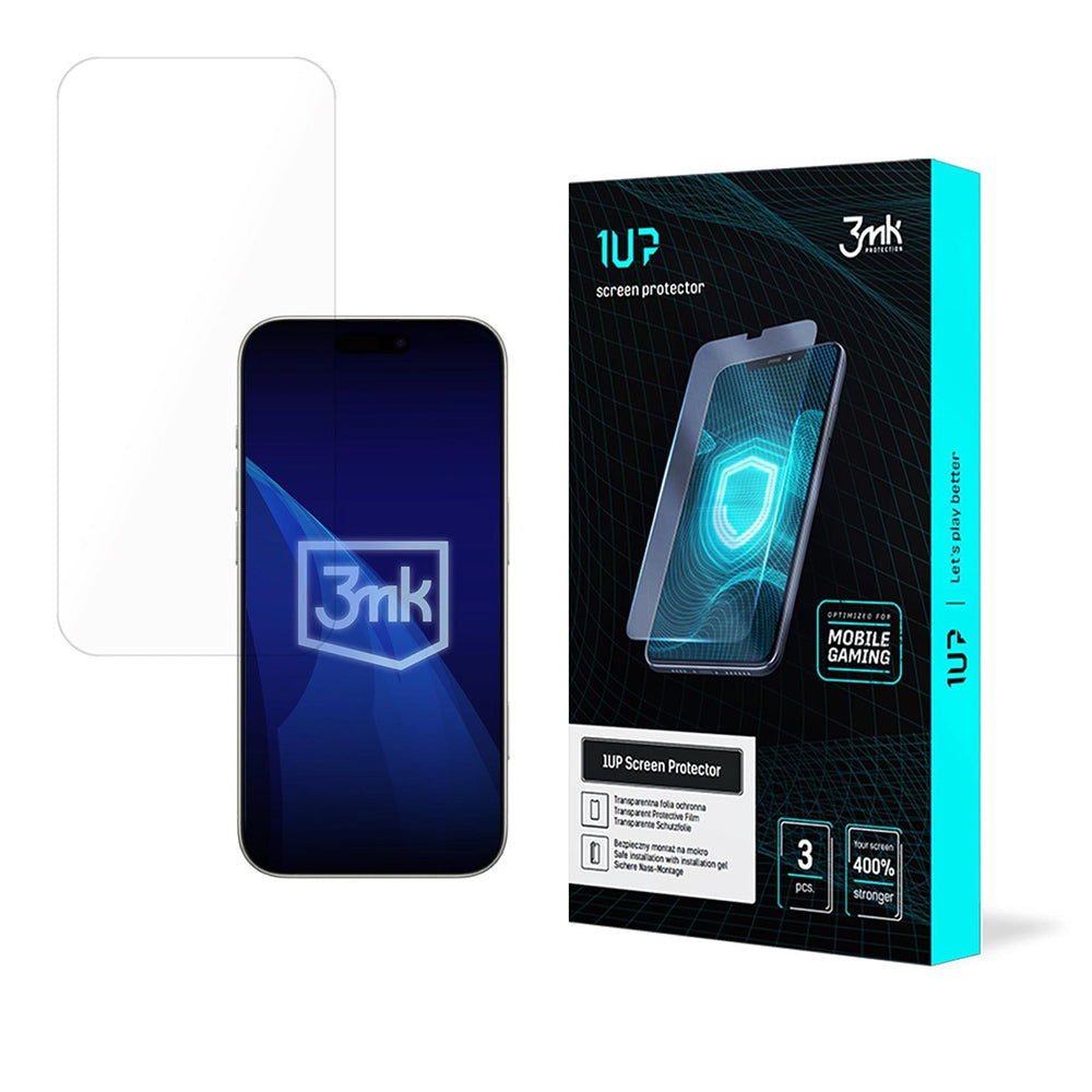 Film de protection Écran 3MK 1UP pour Apple iPhone 17, Verre Trempé, Full Glue, Set de 3 pièces