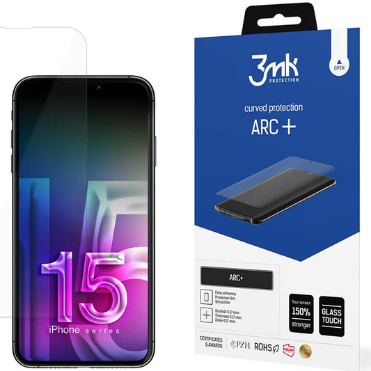 Film de protection d'écran 3MK ARC+ pour Apple iPhone 15, Plastique