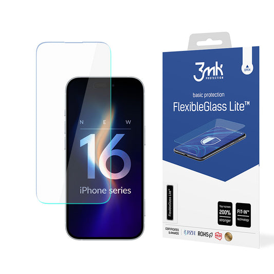3MK FlexibleGlass Lite schermbeschermfolie voor Apple iPhone 16 Pro Max, Flexibel Glas, Volledige Lijm