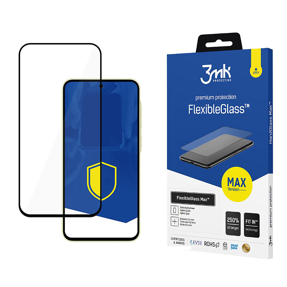 3MK FlexibleGlass Max Displayschutzfolie für Samsung Galaxy A35 5G A356, Flexibles Glas, Vollkleber, Schwarz