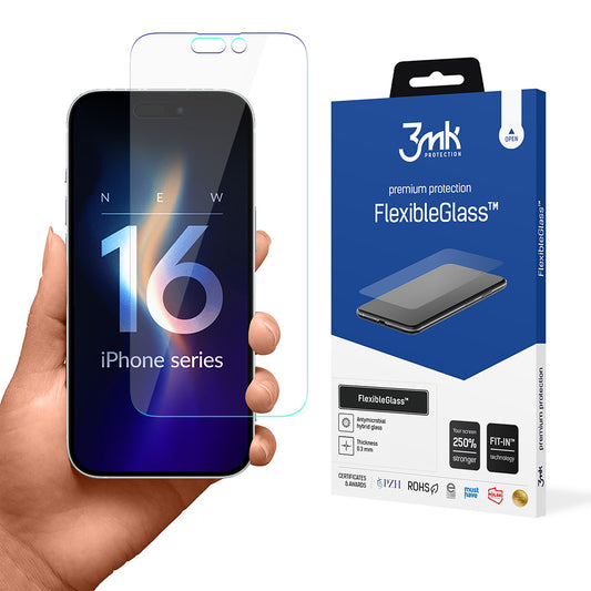 Film de protection d'écran 3MK FlexibleGlass pour Apple iPhone 16 Pro, Verre Flexible, Collage Complet