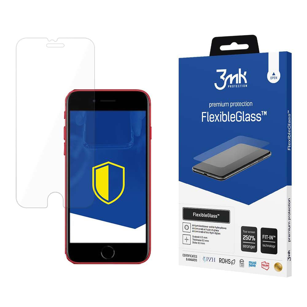 3MK FlexibleGlass Displayschutzfolie für Apple iPhone SE (2022) / SE (2020) / 8 / 7, Flexibles Glas, Vollflächig Klebend