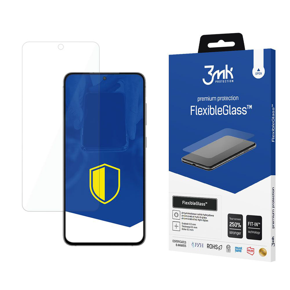 3MK FlexibleGlass Displayschutzfolie für Samsung Galaxy S21 FE 5G G990, Flexibles Glas, Vollflächig Klebend