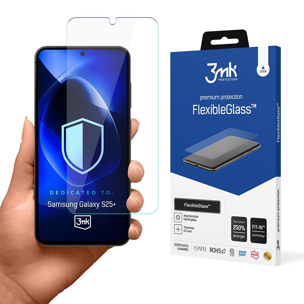 3MK FlexibleGlass Displayschutzfolie für Samsung Galaxy S25+ S936, Flexibles Glas, Vollkleber