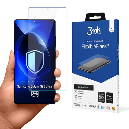 Film de protection d'écran 3MK FlexibleGlass pour Samsung Galaxy S25 Ultra S938, Verre Flexible, Collage Complet
